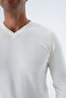 Men's Ecru 100% Cotton V-Neck Knitwear Sweater Trist-1102 - 7