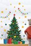 Christmas Tree and Decorations Sticker Set, Christmas New Year Decorated Pine Tree and Decorations Sticker Set