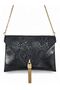 Black Patent Leather Snake Pattern Printed Chain Strap Women's Portfolio & Clutch Bag (29 X 19 cm)