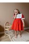 Red Dress with White Collar and Heart Detail, Holiday Dress - 4