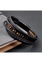 Tiger Eye Natural Stone Steel Mesh Black Leather Bracelet 19 Cm. - 2