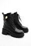 Women's Genuine Leather Boots Lace Up Zippered Thick Serrated Sole Akle black - 5