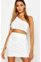 White Elastic Waist Skinny Mini Skirt