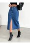 Women's Slit Dark Blue Lycra Denim Skirt - 3