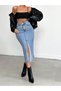 Women's Slit Midi Length Ice Blue Snow Wash Lycra Denim Skirt