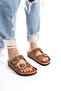 Women's Taba Nubuck Gold Buckle Double Banded Adjustable Buckle Daily Slippers - 2