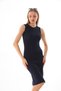 Navy Blue Fitted Sleeveless Crew Neck Below Knee Ribbed Flexible Knitted Camisole Dress - 4