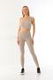 Cream Beige Stretchy High Waist Ribbed Sports Leggings - Crop Set