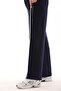 Women's Navy Blue White High Waist Design Pocketed Striped Loose Wide Leg Three Thread Sweatpants - 4