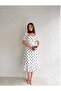 Women's White Polka Dot Patterned Square Neck Lined Maxi Height Premium Dress