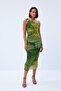 Khaki Midi Tulle Dress - Single Shoulder Drape Pattern