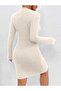 Corded Model Button Detailed Chief Collar Slit Comfortable Fit Knitwear Dress - 3