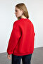 Kırmızı Slogan Nakışlı Oversize Kalıp Kalın İçi Polarlı  Örme Sweatshirt TWOAW25SW00148 - 5