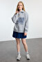 Gri Melanj Oversize Kalıp Kalın içi Polarlı Slogan Baskılı Fermuarlı Örme Sweatshirt TWOAW25SW00134 - 2