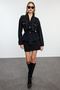 Oversize Black Stone Detailed Denim Jacket - Elastic Waist Twoaw25Ce00047 - 7