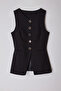 Siyah Fitted Yuvarlak Yaka Dokuma Yelek TWOAW25YE00074 - 7