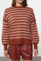 Brauner Basic-Sweatshirt-Pullover mit Streifen-Optik TWOAW25KZ00199 - 3