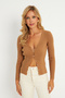 Women's Camel Buttoned Knitwear Blouse Yv94 - 4
