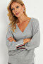 Women's Gray Stripe Detailed V-Neck Sweatshirt Ey2905 - 3