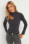 Women's Anthracite Cross Neck Half Fisherman Blouse B1404 - 5
