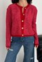 Women's Red Standard Size Gold Button Detailed Knitwear Cardigan