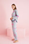 Gray Fuchsia Star Print Ribbed Knitted Pajamas Set - 4