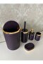 5 Pieces Purple Gold Matte Bathroom Set / Wc Brush Holder, Liquid - Solid Soap Dispenser, Dustbin, Toothbrush Holder - 4