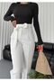 -3021 WOMEN'S WAIST SEWING DETAILED BELLY SLIM BAG Gathering PANT - 5