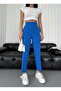 -3053 WOMEN'S WAIST RUBBERED FRONT POCKET BUTTON DETAIL SLIM TROUSERS - 3