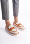 Orange White Front Jewelled Metal Detailed High Sole Casual Loafer Moccasin Women's Shoes