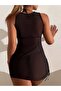 Tulle Crew Neck Gathered Sides Mini Tulle Pareo Beachwear - 2