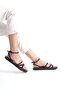 Women's Three Twist Pattern Striped Shiny Black Comfortable Low Flat Sole Summer Women's Black Sandals Slippers - 5