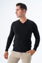Black Men's Cotton V-Neck Knitwear Sweater - 5
