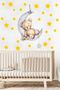 Cute Sleeping on the Moon Teddy Bear and Yellow Stars Kids Baby Room Sticker Set