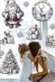Silver Christmas Set, New Year New Year Winter Concept Christmas Ornament Sticker Set Santa Claus Trees - 3