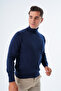 Men's Navy Blue 100% Cotton Turtleneck Sweater Trist-1105 - 5