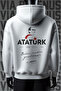 Ataturk Printed Kangaroo Pocket 3 Thread Threaded Wide Fit White Hooded Sweatshirt