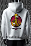 God of War Front and Back Printed 3 Yarn Wide Pattern White Hooded Sweatshirt