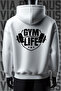 Gym Life Front and Back Printed 3 Yarn Wide Fit White Hooded Sweatshirt