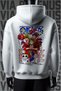 One Piece Front and Back Printed 3 Yarn Wide Pattern White Hooded Sweatshirt