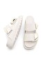 Women's Genuine Leather Daily Buckle Velcro Slippers Foil Ecru - 7