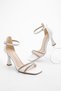 Women's Stoned Evening Dress Heeled Shoes Blunt Toe Sapro white