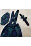 GREEN PLAIDED CHILDREN'S STRAP SHORTS SALOPET & RESSAM HAT & BOW TIE SET - 4