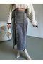 Women's Buttoned Front Long Length Black Snow Washed Anthracite Color Lycra Denim Skirt - 5