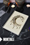 Moon Mandala Themed Notebook with Wooden Cover - Dotted Notebook - Agenda - School Notebook (A5 - 120 Pages)