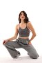 Women's Gray White High Waist Design Pocketed Stripe Wide Leg Three Thread Sweatpants - 6