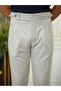 Light Gray Italian Style Slim Fit Pleated Buckle Fabric Trousers - 5