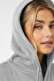 Women's Gray Melange Hooded Zippered 3 Three Thread Fleece Kangaroo Oversize Sweatshirt Zip Up Hoodie - 2