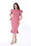 Women's Plus Size Pink Skirted Flounce Hem Back Zipper Scuba Dress 65N38237 - 5