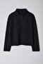 Siyah Selanik/Triko Görünümlü Fermuarlı Yaka Regular/Normal Kalıp Örme Sweatshirt TBBAW23AO00006 - 6